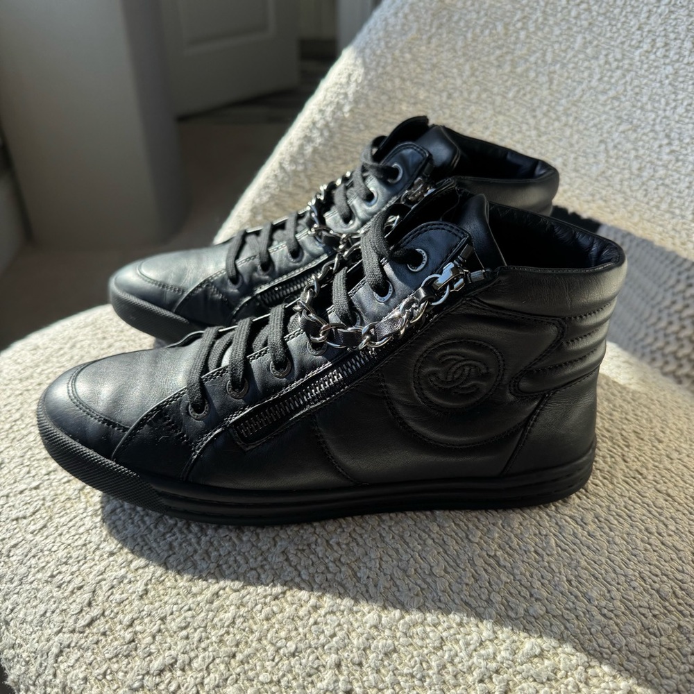 Chanel Lambskin Double Zip High Top Sneakers - Picture 3 of 8